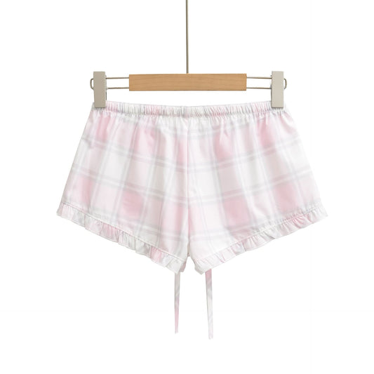 High-Waist-Shorts mit elastischem Bund und rosa Karomuster