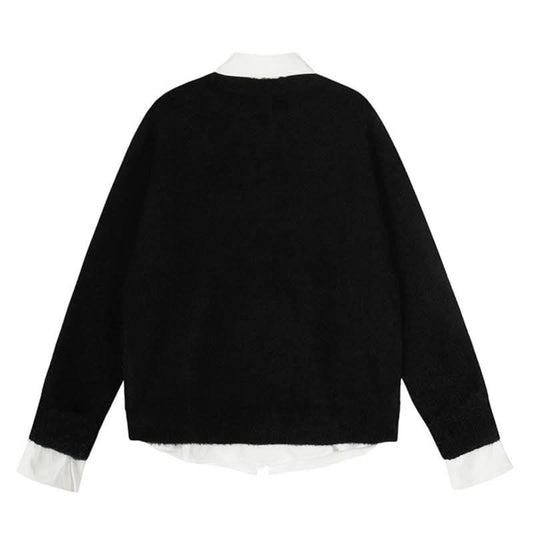 Sweater Women College Style Patchwork Polo Shirt Slim Fit Inner Layer Knit Top