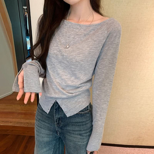 Locker fallendes weiches Oberteil mit schulterfreiem, asymmetrischem One-Shoulder-Design und lockerem Strick für Damen