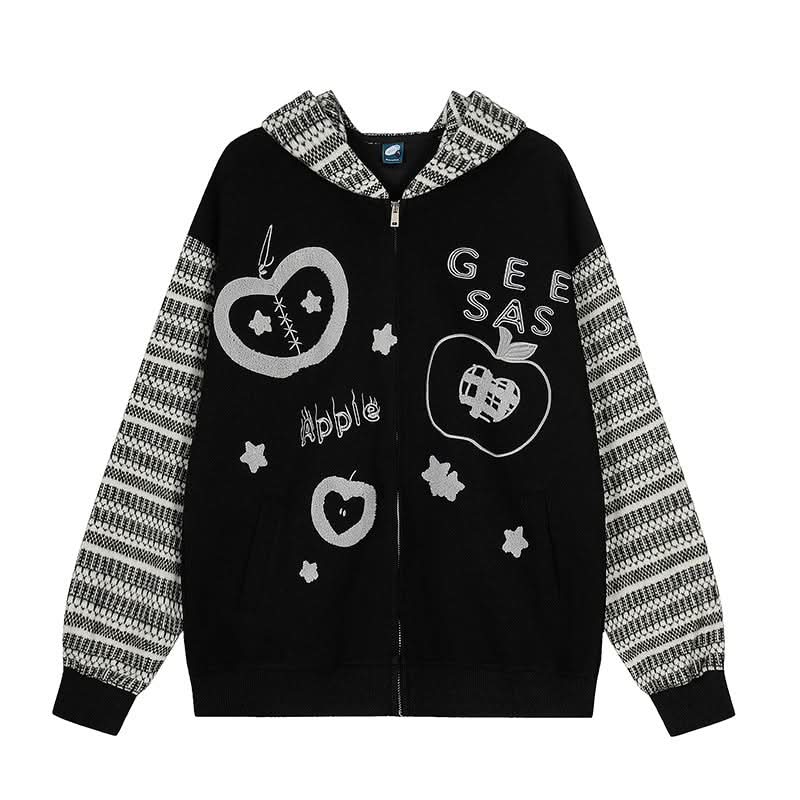 Striped Patchwork Hooded Sweatshirt Casual Open Front Cardigan Coat