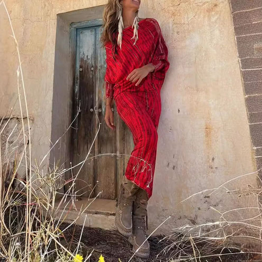Einarmiges Fledermausärmel-Maxikleid mit Print