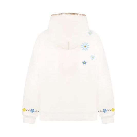 Unisex lockerer Hoodie mit Blumenstickerei