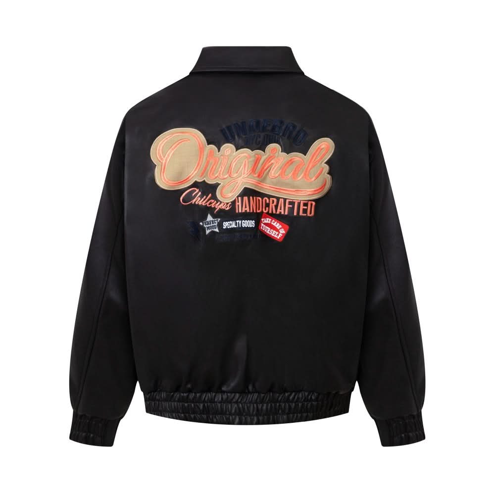 Lederjacke mit besticktem Kragen