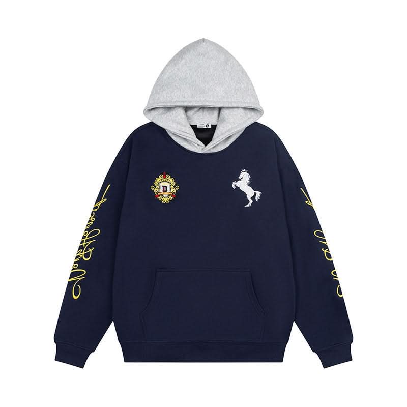 Letter Embroidery Hoodie Loose Pullover Fleece Hoodie