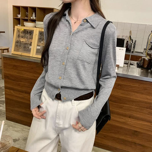 Chic Wool Notch Lapel Knit Cardigan for Women, Casual Short Top