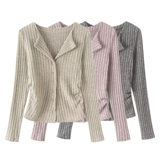 Wrinkled waist slimming long sleeved top