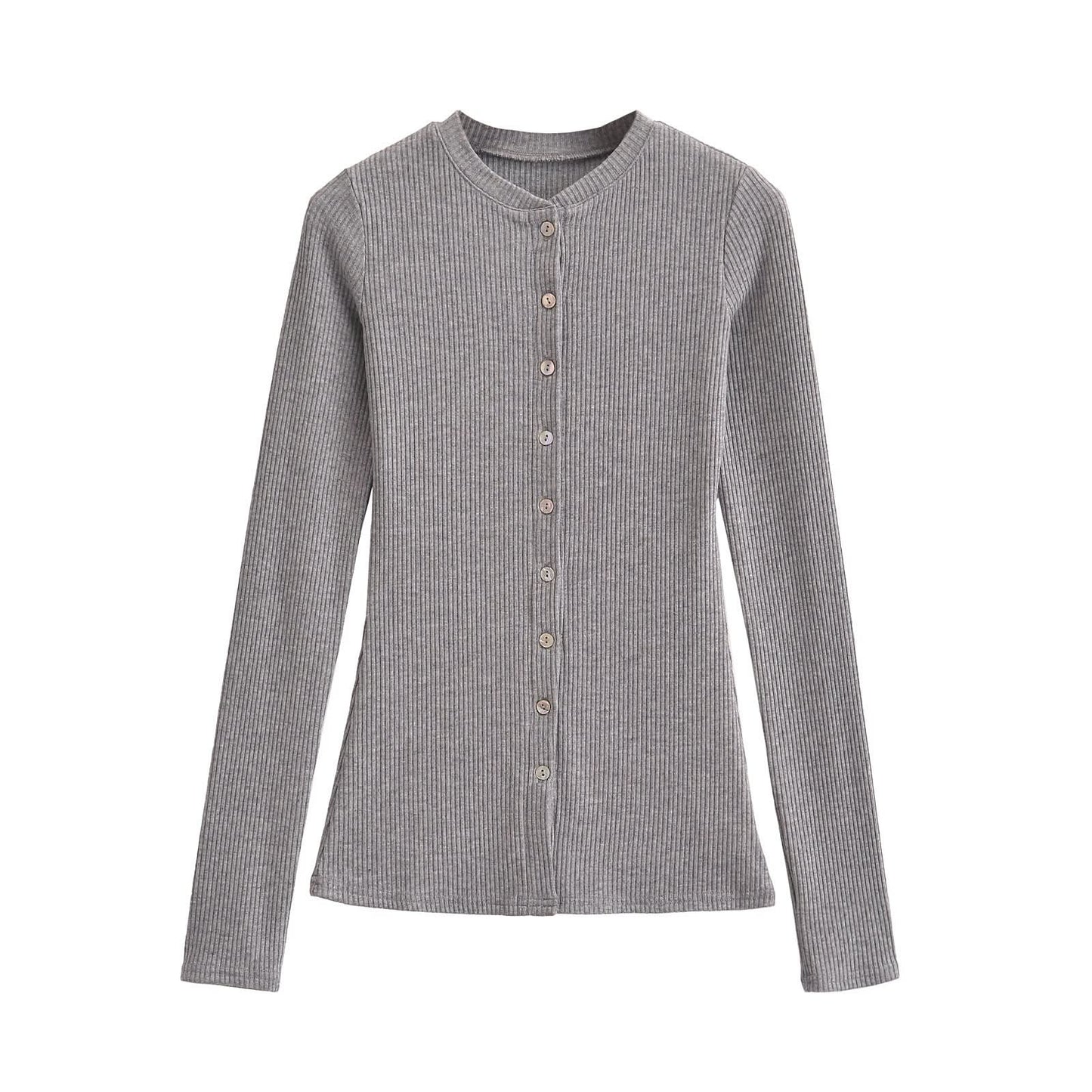 Round neck single breasted slim fit cardigan top