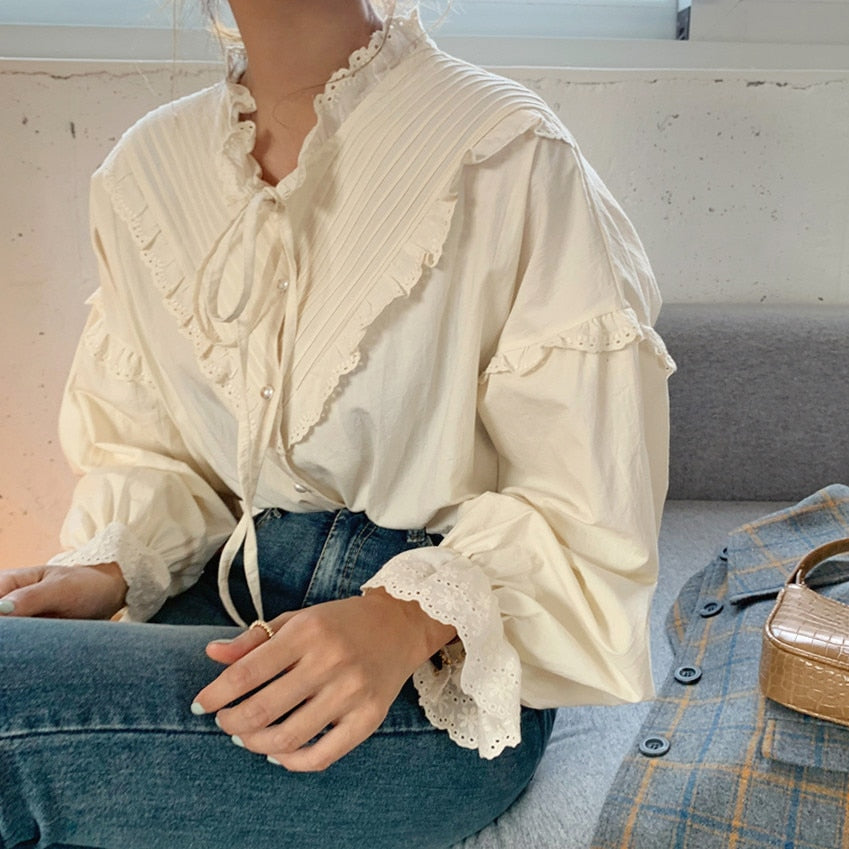 Alien Kitty New Arrival Hollow Out Vintage Elegant Tops Women Shirt Solid Long Sleeve Korean Style Loose Blouses Blusas