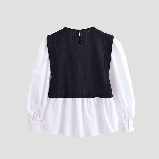 Color blocking splicing fake two-piece top