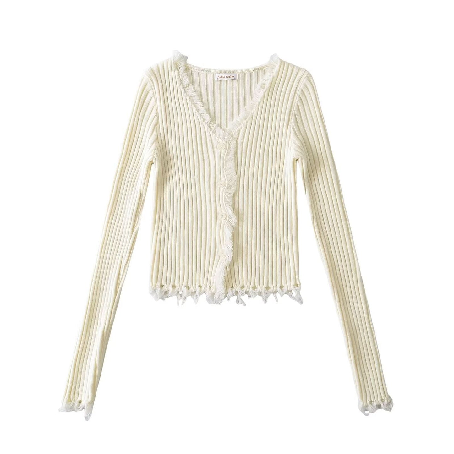 V-Ausschnitt, einreihiger, schmal geschnittener Pullover
