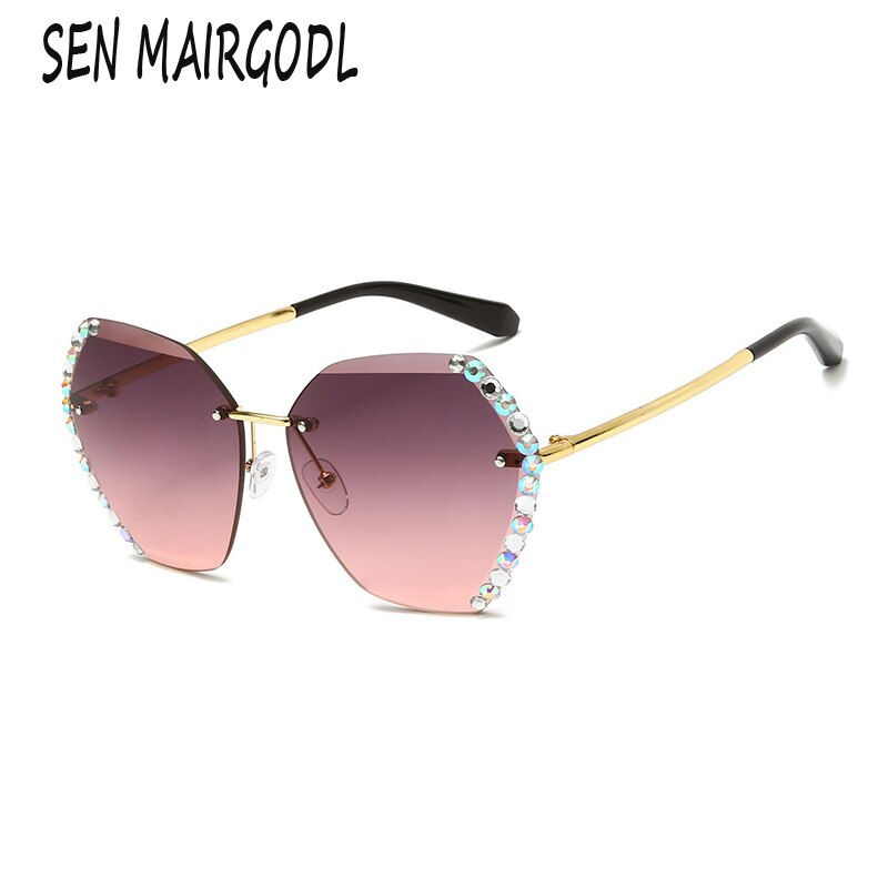New Fashion Frameless sunglasses women Trimmed luxury crystal sun glasses men Classic oval diamond glasses UV400 gafas de mujer