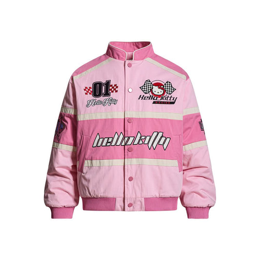 Cartoon Heavy Industry Embroidery Racing Style Standing Collar Cotton Jacket