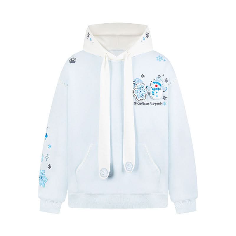 Snowflake Embroidery Hooded Sweatshirt Unisex Couple Loose Outerwear