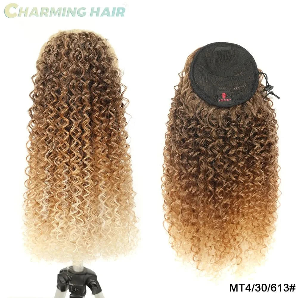 Rabo de Cavalo Curtos Ondas Profundas Cabelo Fibra Proteica Orgânica de Alta Qualidade Afro Cacheado 60cm100g "PATRICIA"-MODA