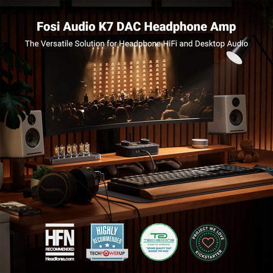 Fosi Audio K7 HiFi DAC & Kopfhörerverstärker, AKM4493ESQ DAC-Chip, PCM 384kHz/32Bit & DSD256, Mikrofon-Eingang USB Audio DAC für Gaming