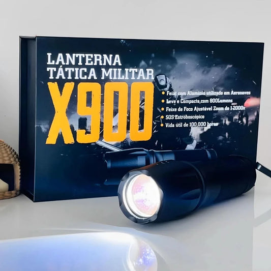 Lanterna X900 Tática Militar com Bateria Recarregável Zoom Longe Alcance Função Strobo