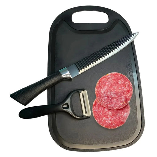 Leichtes und widerstandsfähiges Schneidebrett aus Kunststoff mit Auffangschale für Fleisch und Gemüse