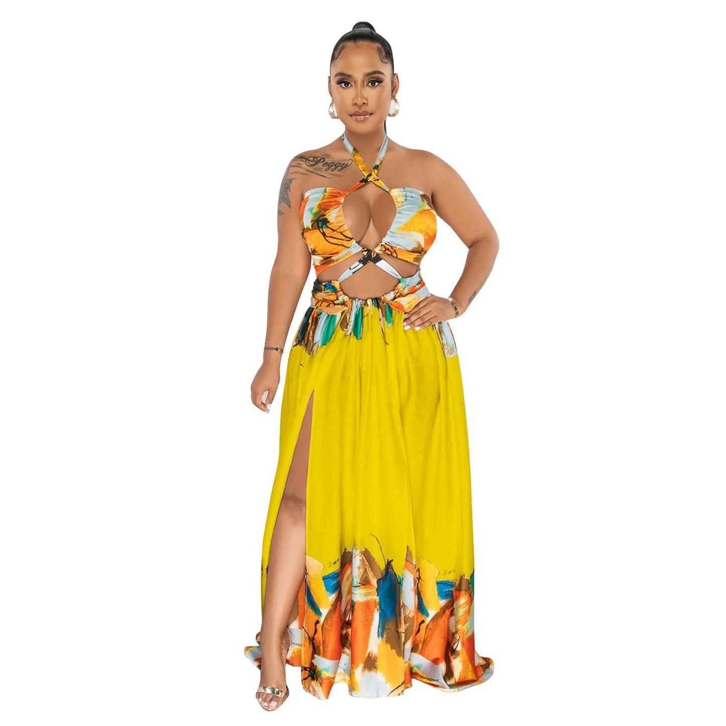 Fashion Women's Tie-front Sleeveless Wrap Bodycon Long Dress