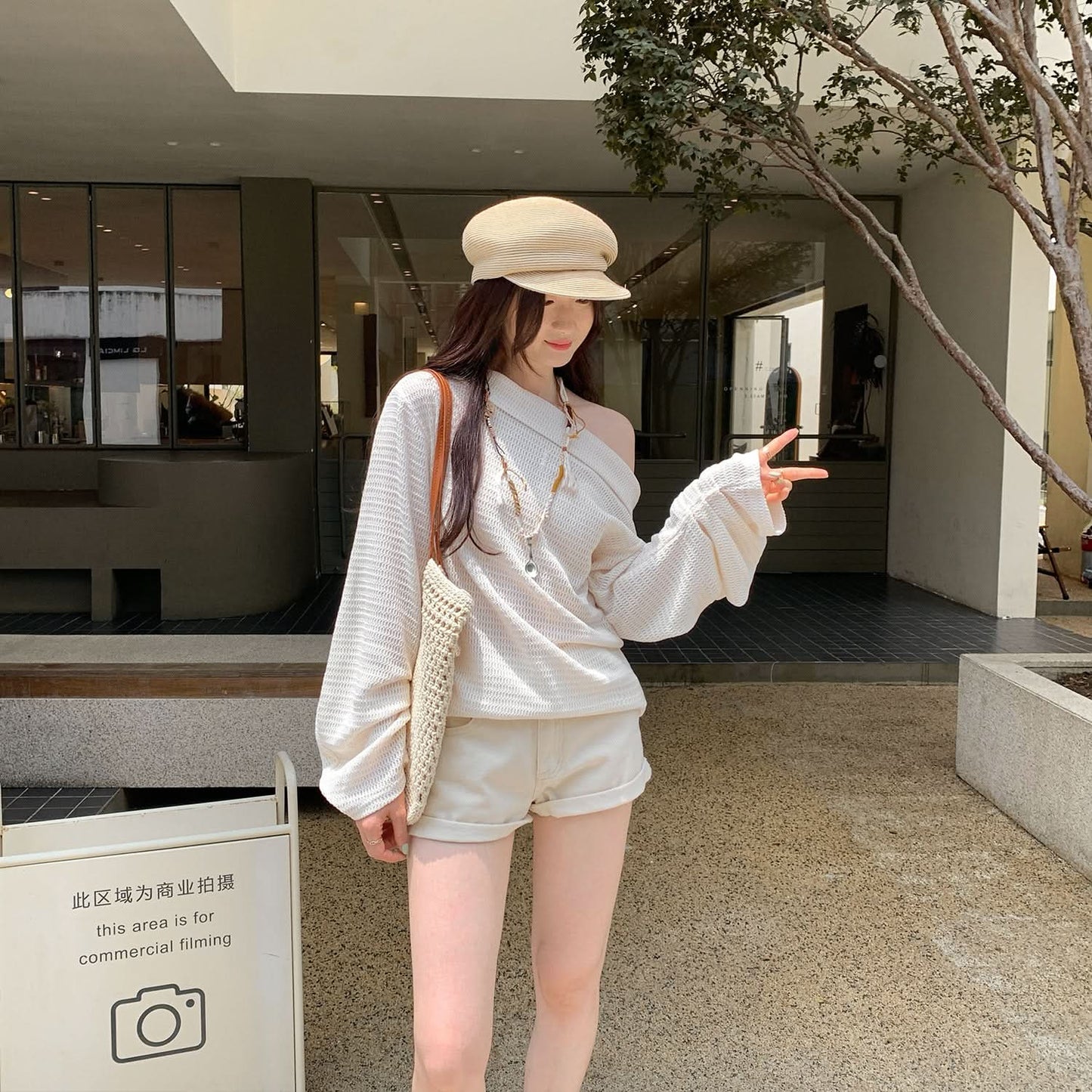 Soft Style Hollow Out Shoulder-Baring Long Sleeve Knit Top for Women, Loose and Slim Fit Casual Sweater