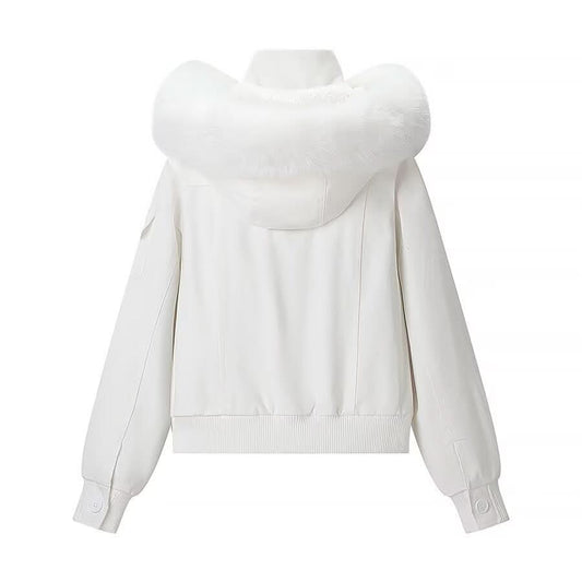 Baumwolljacke mit Kapuze und abnehmbarem Pelzkragen