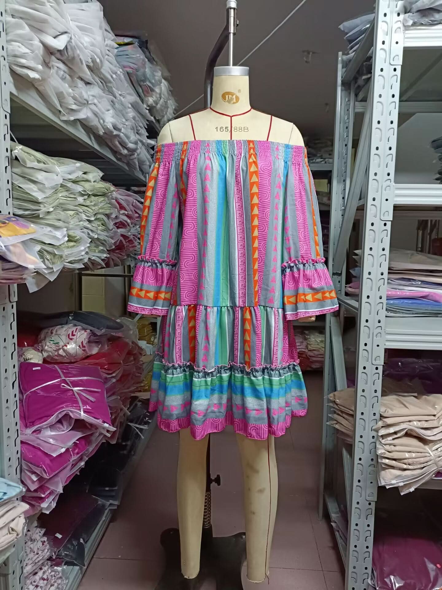 Patchwork Flared Sleeve A-line Dress for Women
