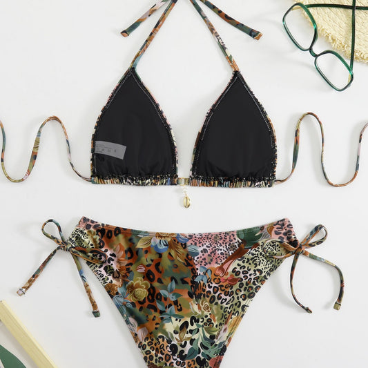 Double tie bikini split swimsuit