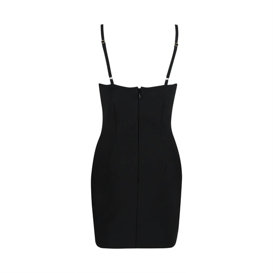 New Designer Black Color Women Rayon Bandage Sexy Bodycon Mini Dress Nightclub Party Celebrate Outfit Vestido