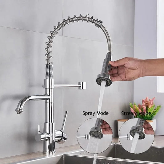 Gereinigtes Wasser Küchenarmatur Ausziehbarer Brausekopf Zweigriffarmatur 360° drehbar Spültischarmatur Trinkwasser-Mischbatterie