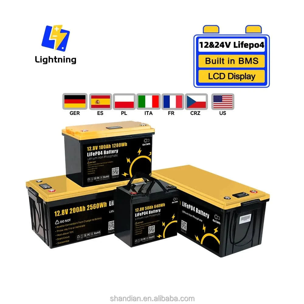 GoKWh Custom Deep Cycle Lifepo4 Battery 12V 100Ah Battery Lifepo4 LFP 12.8V 100A 200h Lithium Ion Solar Battery RV Home Boat LCD