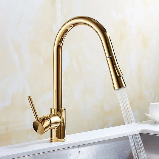 Ausziehbare Küchenarmaturen, silberfarben, Einhandmischer, goldfarben, Küchenarmatur, Spültischarmatur, Einloch-Drehwasserhahn, Mischbatterie