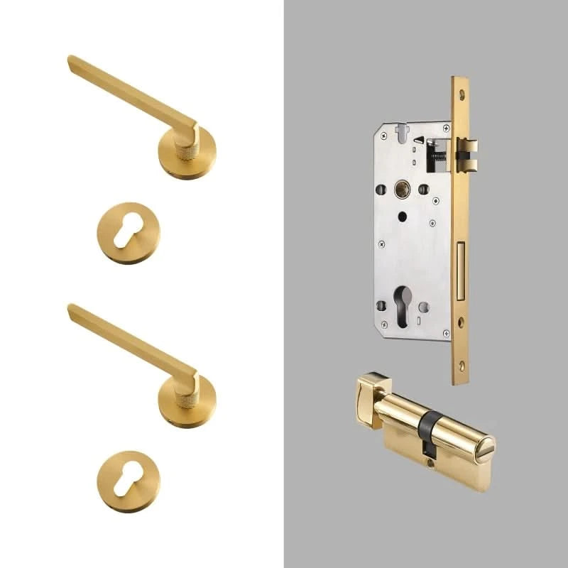 Dooroom Brass Door Lever Mute Black Gold Interior Bedroom Bathroom Wood Door Lock Set Dummy Handle Knob