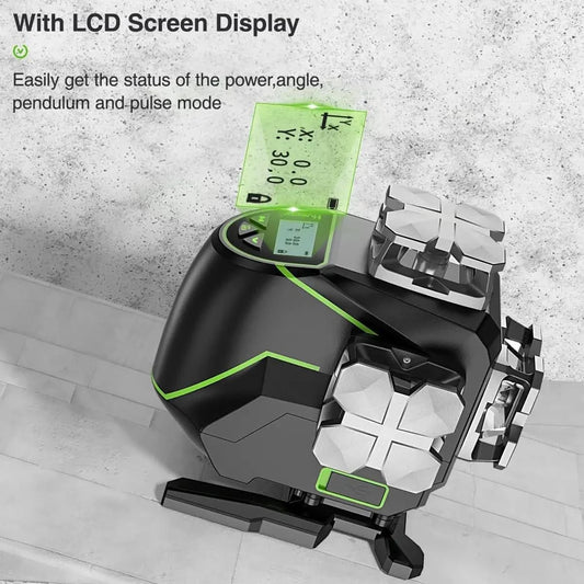 Huepar 4D 16 Linien Kreuzlinienlaser selbstnivellierend 4x360° LCD-Display Bluetooth-Fernbedienung grüner Strahl Fliesenlegen mit Empfänger