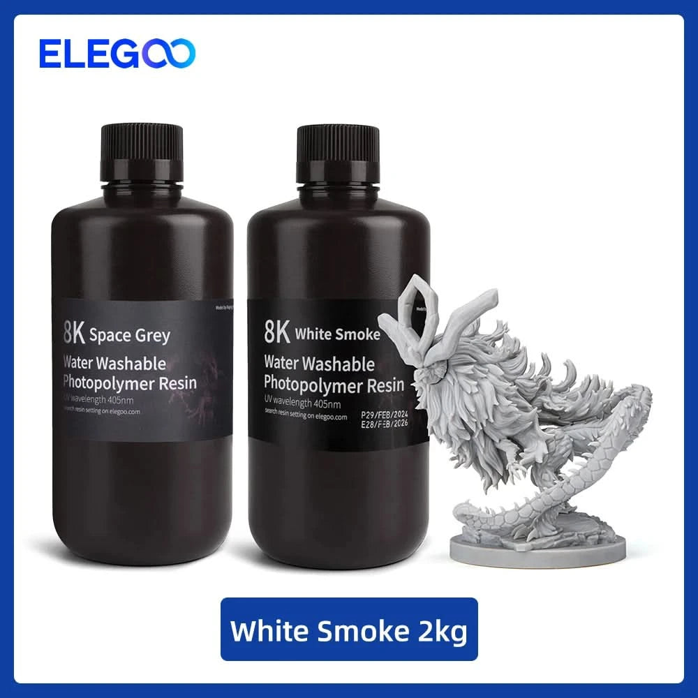 ELEGOO 8K 3D Printer Resin 405nm Water Washable Resin UV-Curing Resin Best for SATURN 2 8K 3D Printer Space Grey 1000g