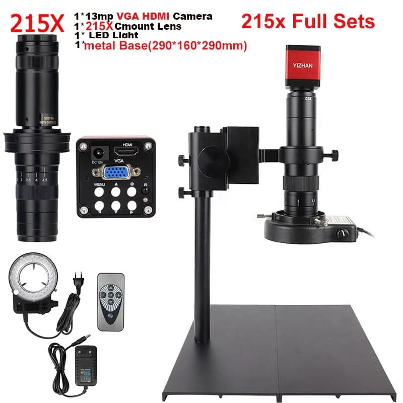 13MP Video-Mikroskop HDMI VGA Industriemikroskop Kamera 1-130X/150X/215X C-Mount Objektiv für Lötreparatur Bildsammlung