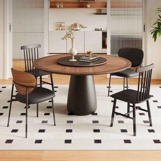 6 People Turntable Dining Table Vintage Legs Metal Design Round Coffee Table House Breakfast Juegos De Comedor Furnitures