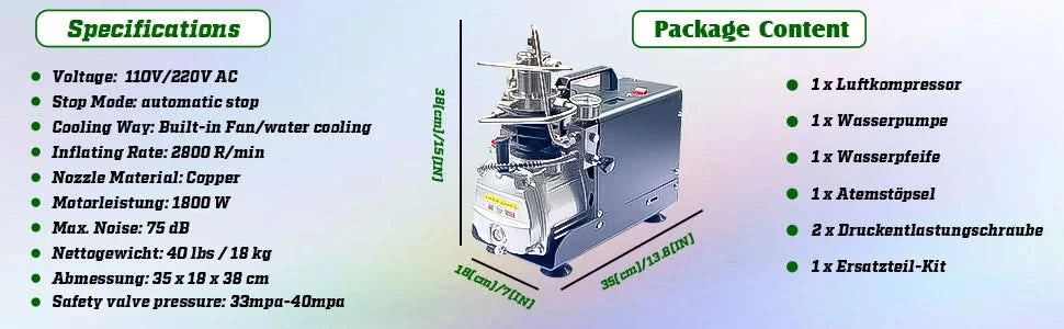 NUOGE AUTO-STOP 4500Psi 300Bar PCP Air Compressor Electric High Pressure Compressor Scuba Diving Tank Filling