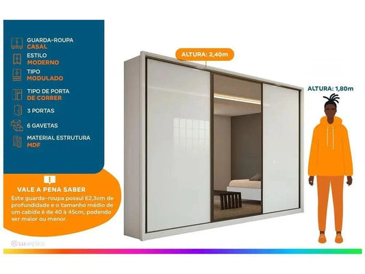 6 Doors Caemmun Spazio 6 Doors Couple Wardrobe with Mirror