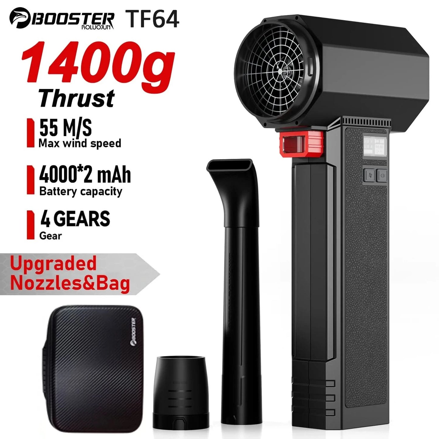 Booster Turbo Fan Car Dryer with LED Lighting, Powerful Air Blower, Brushless, Durable, High-Speed, Powerful, 4000mA, 1400G