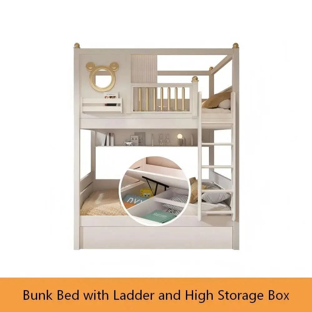 Modern Comfortable Wooden Bunk Bed with Double Top Loft Design Unisex Width Suitable for Nursery Living Room with Slide