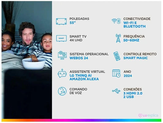 Smart TV 55" 4K LCD LED NanoCel LG 55NANO80TSA AI Prozessor Wi-Fi und Bluetooth 3 HDMI 2 USB