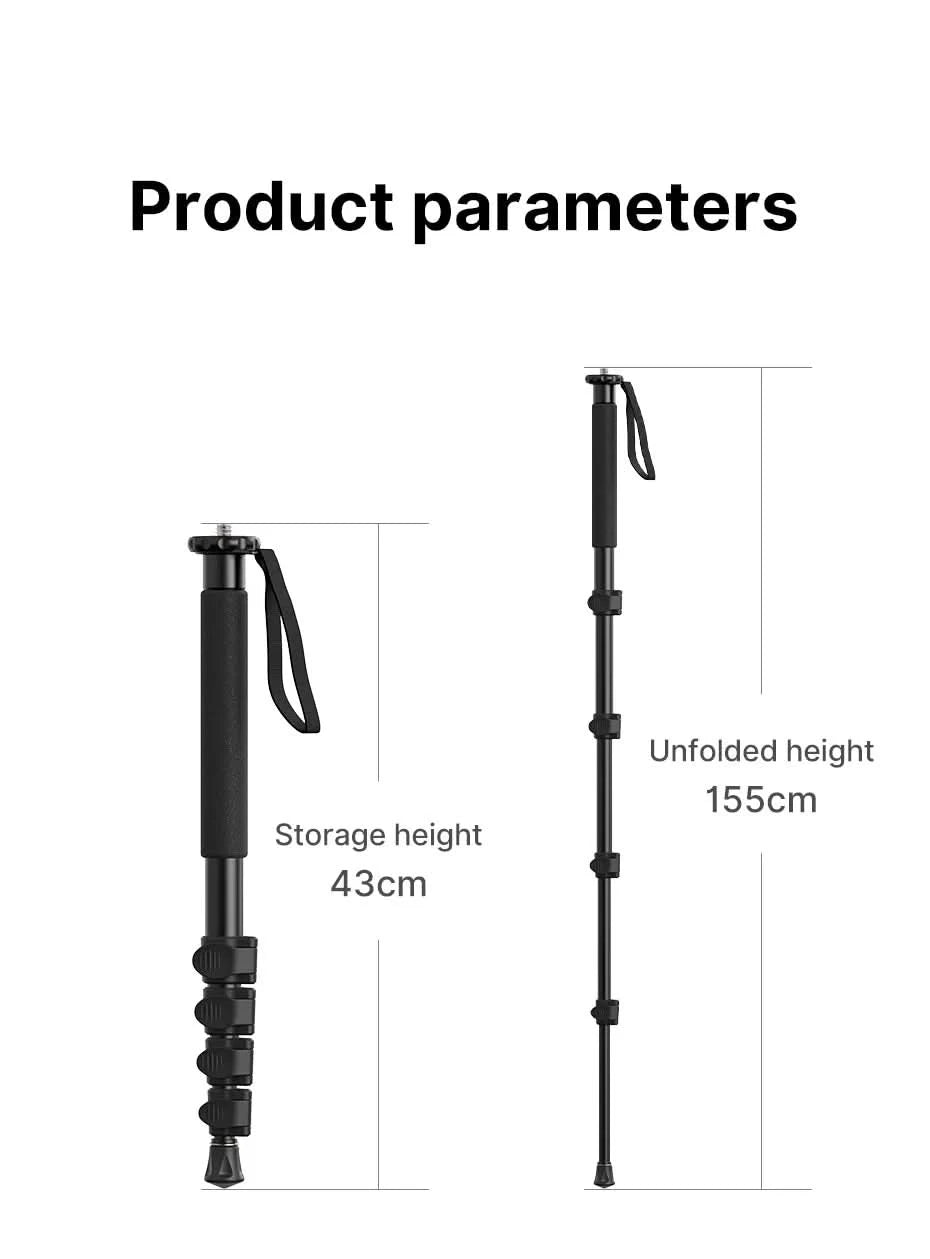 Ulanzi Lightweight Monopod Aluminium DSLR Camera Tripod for 1/4''3/8'' Hiking Travel Selfie Stick Max 155cm Extend 5KG Load