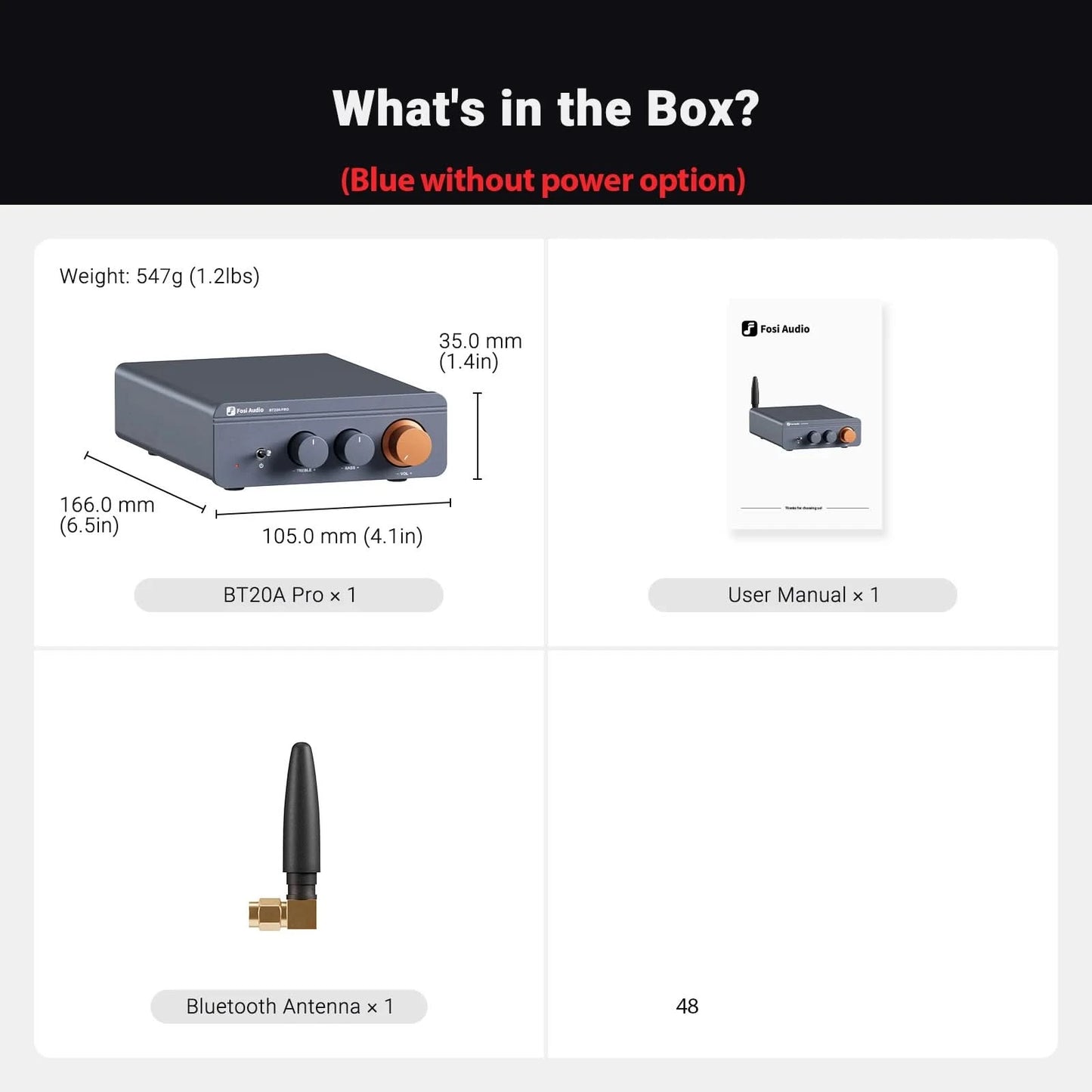 Fosi Audio BT20A Pro TPA3255 Bluetooth Sound Power Amplifier 300W x2 Mini HiFi Stereo Class D Amp Bass Treble For Home Theater