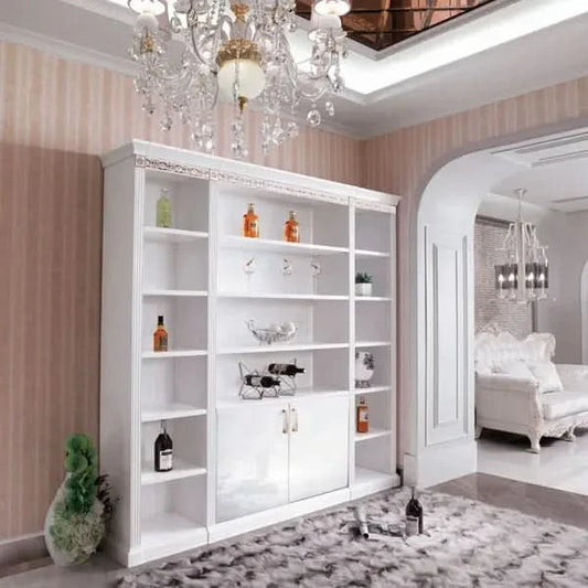 Full standing white color display cabinet in living room with drawersdrawer type storage Living room cabinet