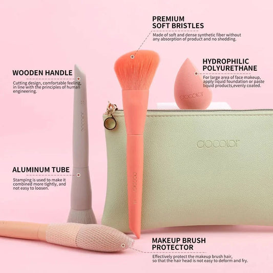 Docolor 17Pcs Makeup Brushes Set Eye Shadow Blush Powder Blending Foundation Cosmetic Brush With Makeup Sponges And Bag