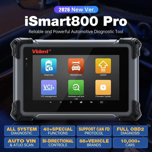 VIDENT iSmart800 Pro OBD2 Scanner, vollständiges System, Fahrzeugdiagnosetool, Schlüsselprogrammierung, bidirektionale Steuerung, über 40 Reset-Funktionen, CAN FD & DoIP
