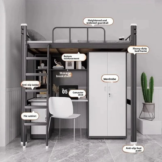 Upper Bed Lower Table Combined Bed College Dormitory Elevated Bed Small Apartment Household Wrought Iron Bed Apartment Bed
