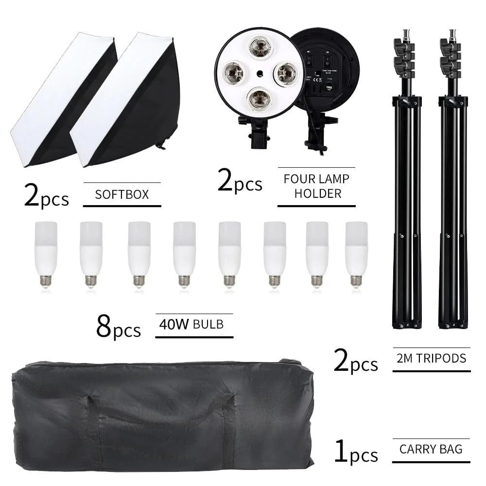 SH Photo Studio Softbox Light Kit Photographic Equipment Four Lamp Holders Continuous Light System With E27 Bulb Accessories