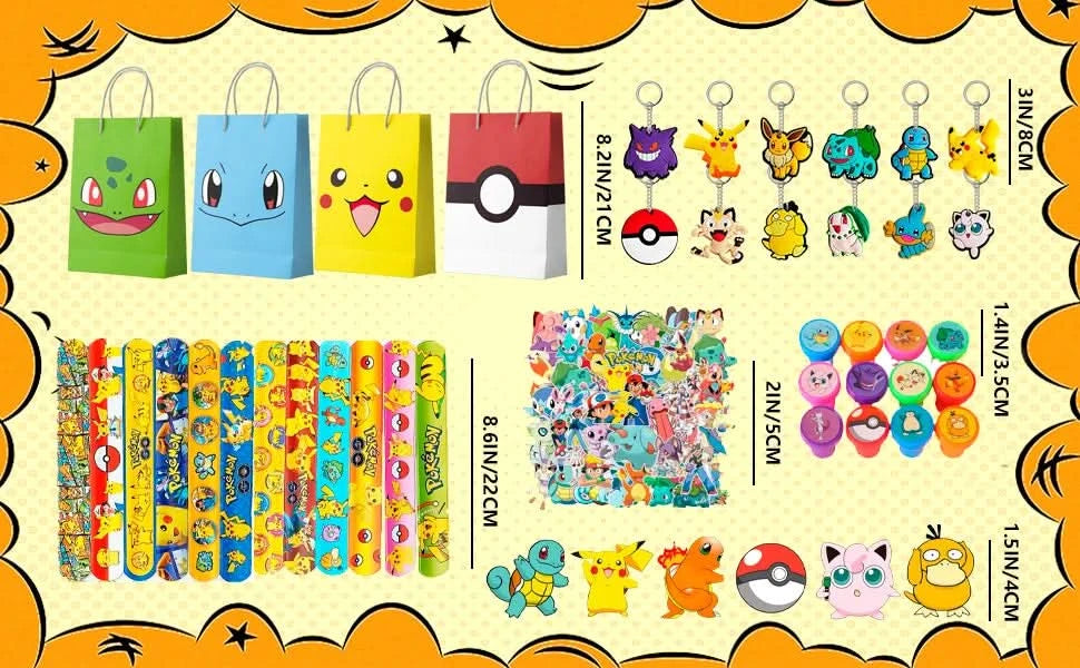 Pokemon Birthday Party Favors for Kids,110pcs Pokemon Party Supplies-Pikachu Goodie Bag Badges Sticker etc Pokemon Party Favors