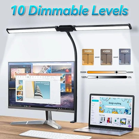 Clip Table Lamp Led Monitor Light Stand USB 3 Color Modes and 10 Dimmable Reading Lights for Study Office Double Head Desk Lamp