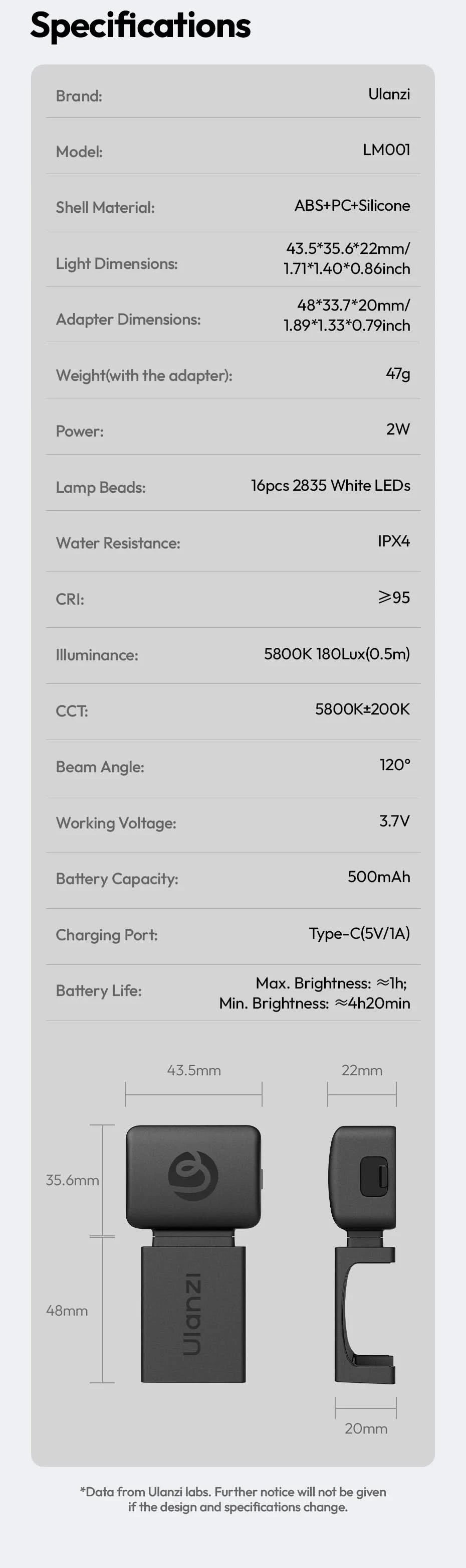 Ulanzi LM001 Pocket 3 Mini Light 3-Level Soft Light for DJI OSMO Pocket 3 for Photography Livestreaming Vlog LED Video Light